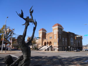 Schoolnik visiting the statue comemorating girls' death resulting from KKK bombing in front of 16th Street Baptist Church Birmingham Alabama